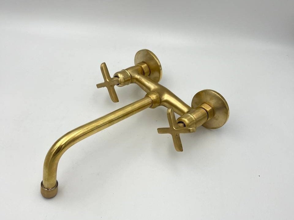 Unlacquered Brass Wall-mounted Faucet, Solid Brass Bathroom Faucet