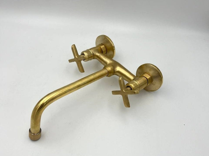 Unlacquered Brass Wall-mounted Faucet, Solid Brass Bathroom Faucet - bohoprime