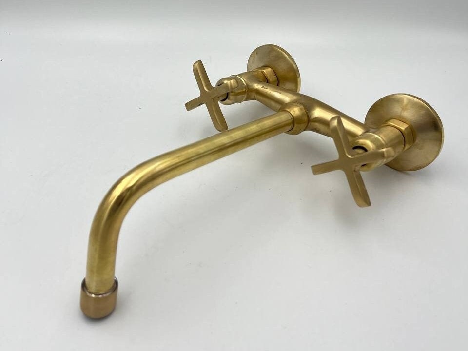 Unlacquered Brass Wall-mounted Faucet, Solid Brass Bathroom Faucet