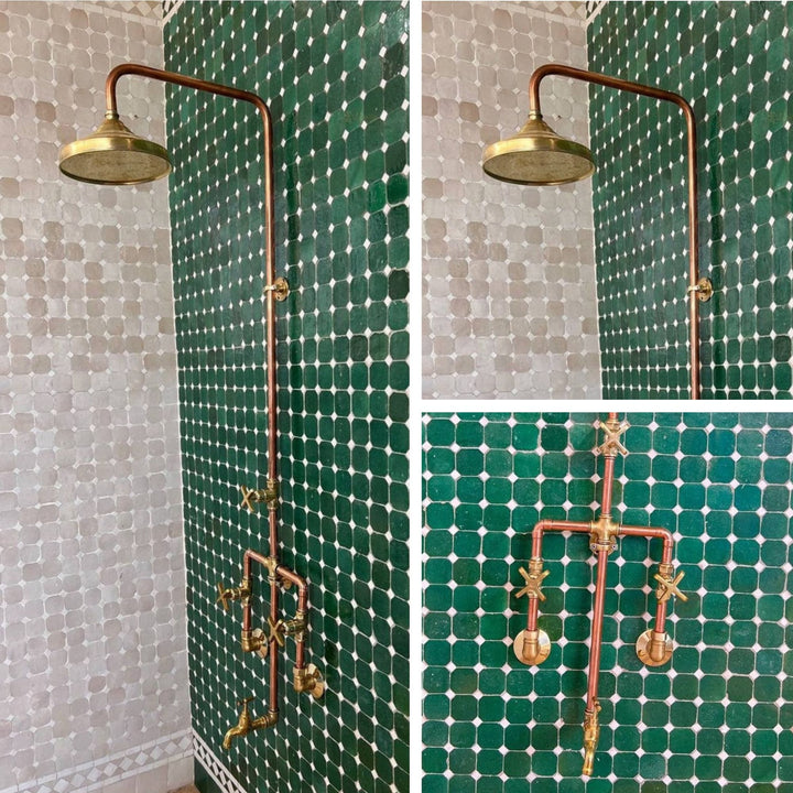 Vintage Cooper and Shower System. Indoor and outdoor Copper shower system with Round shower head - bohoprime