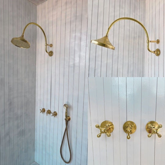 Unlacquered Brass Shower Set, Vintage Brass Shower With Handheld Shower &amp; Shower Head - bohoprime