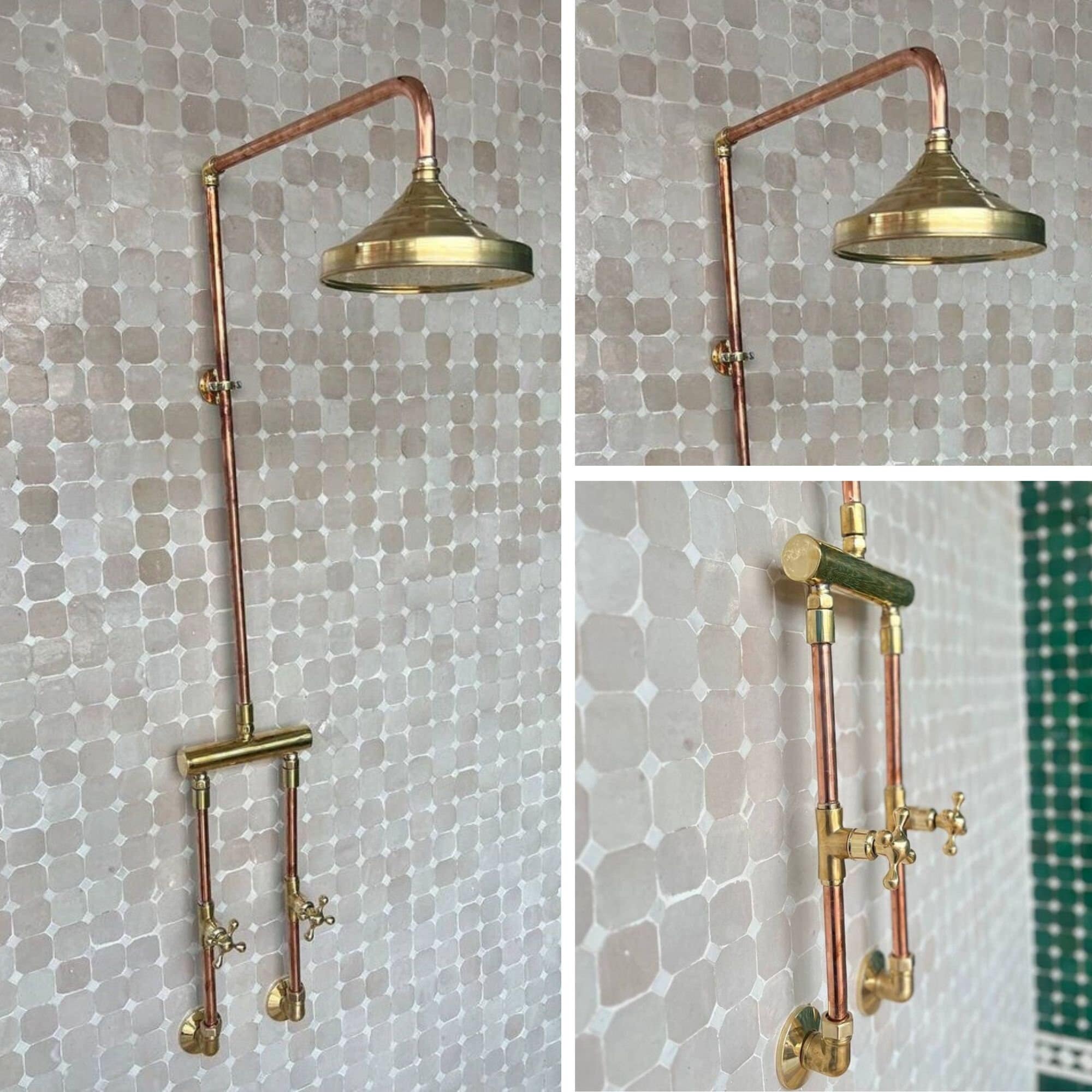 Antique Copper Outdoor Shower – Rustic Round Shower Head - bohoprime