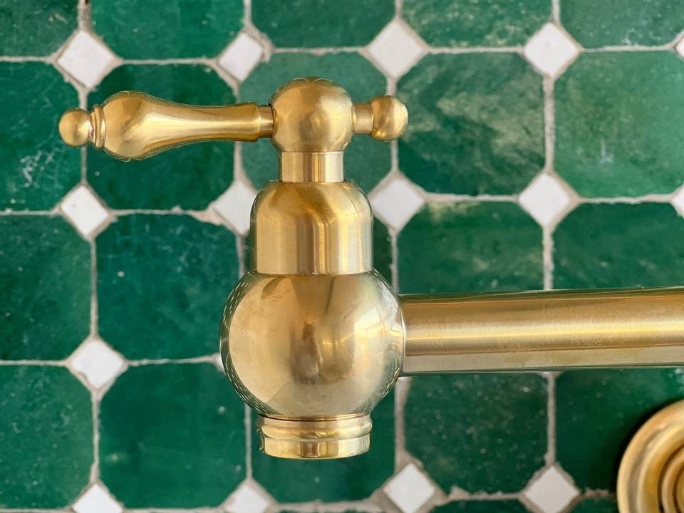 Brass Pot Filler Deck Mount Kitchen Faucet - Solid Brass with Ceramic Valve - bohoprime