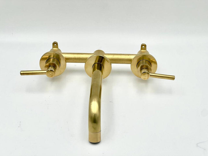 Unlacquered Brass Wall Mounted Bathroom Faucet - Lever Handle Faucet for Bathroom