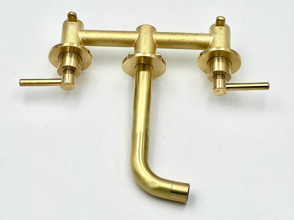 Unlacquered Brass Wall Mounted Bathroom Faucet - Lever Handle Faucet for Bathroom - bohoprime