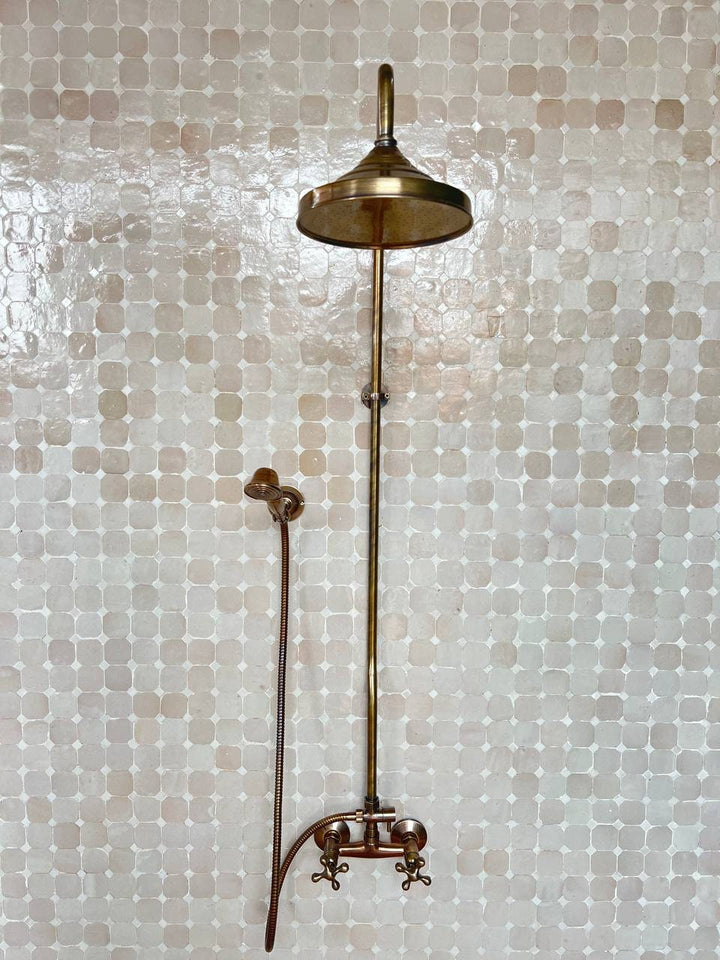 Antique Bronze Shower System – High Pressure Round Head in Solid Brass - bohoprime