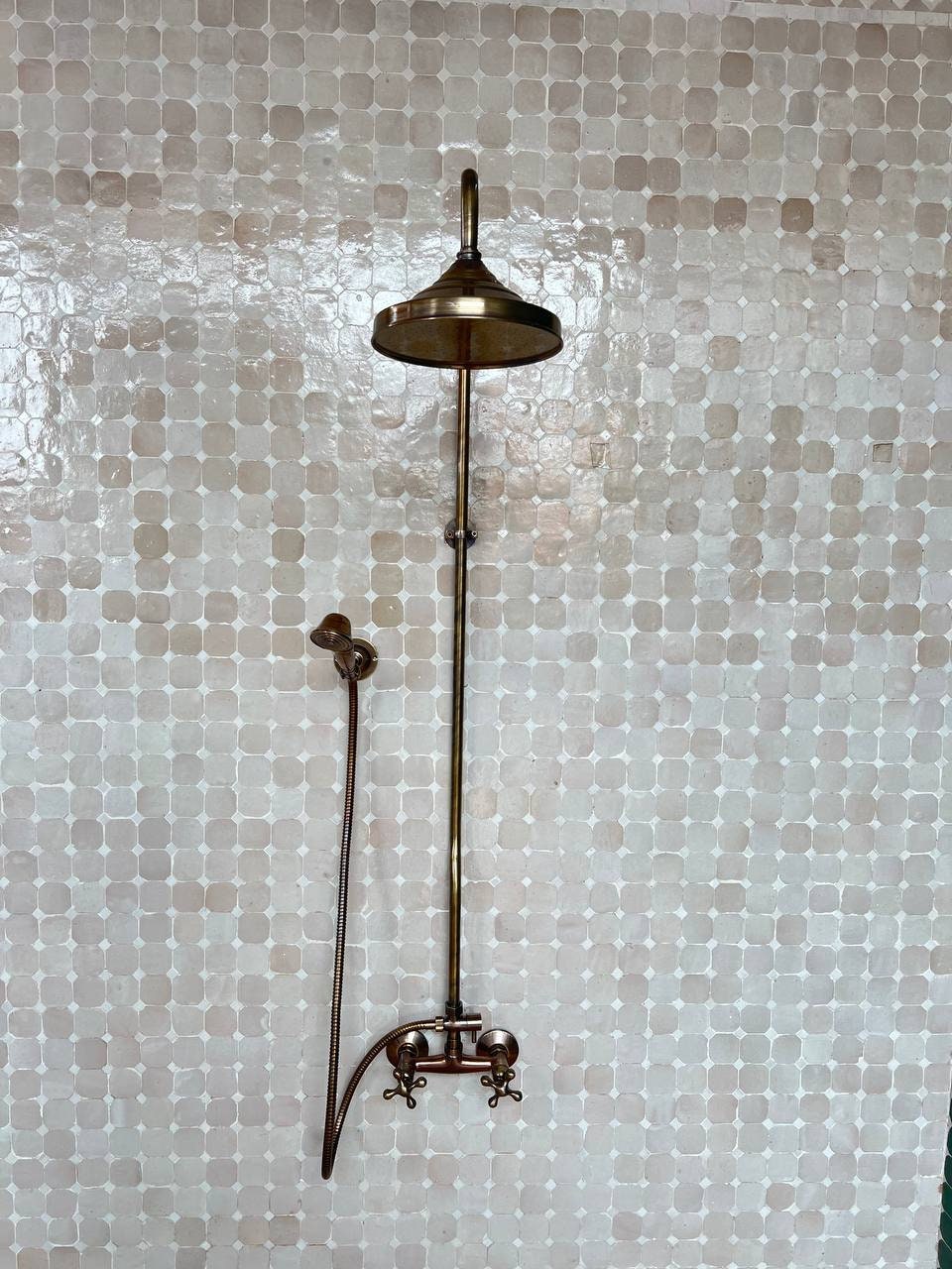 Antique Bronze Shower System – High Pressure Round Head in Solid Brass - bohoprime