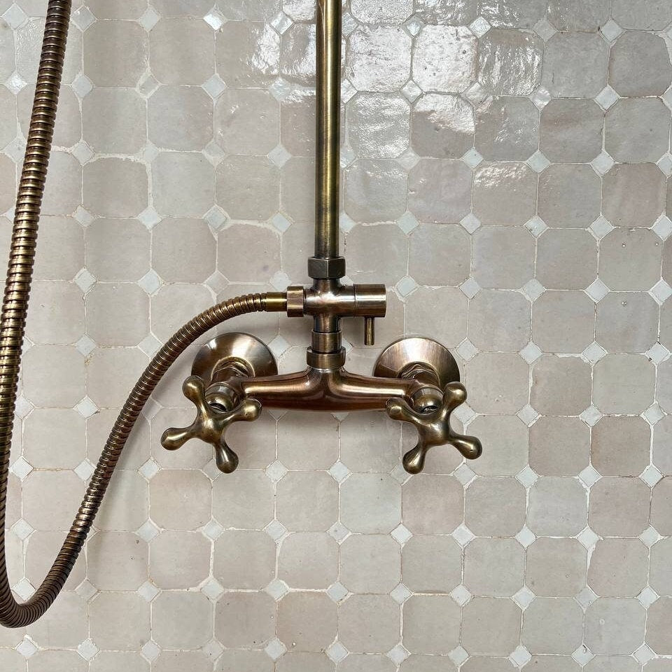 Antique Bronze Shower System – High Pressure Round Head in Solid Brass - bohoprime