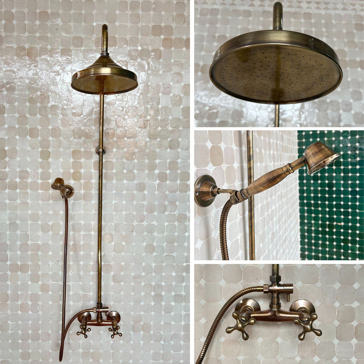 Antique Bronze Shower System – High Pressure Round Head in Solid Brass - bohoprime