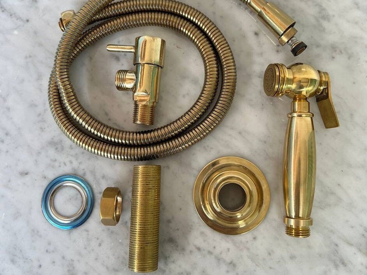 Unlacquered Brass Sprayer - Solid Brass with High Water Pressure - bohoprime