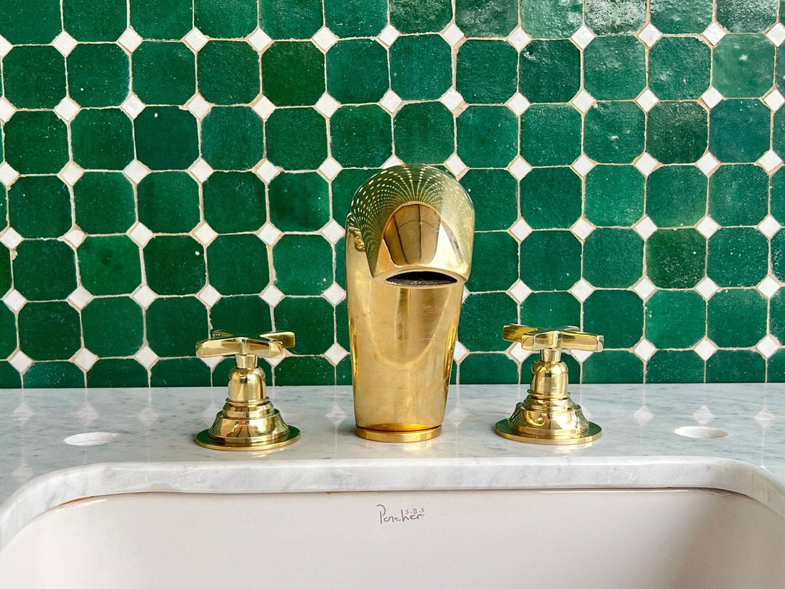 Deck Mounted Sink Faucet, unlacquered Brass Bathroom Faucet - bohoprime