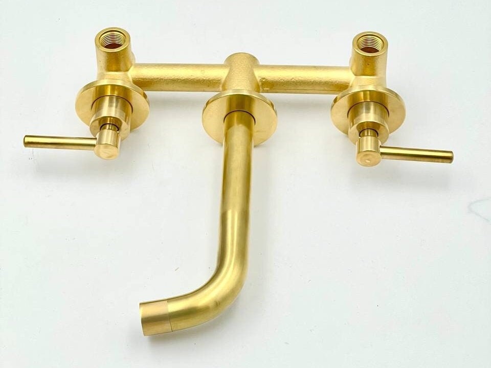 Unlacquered Brass Wall Mounted Bathroom Faucet - Lever Handle Faucet for Bathroom - bohoprime