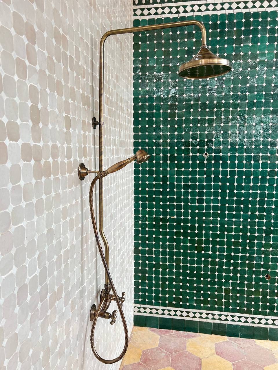 Antique Bronze Shower System – High Pressure Round Head in Solid Brass - bohoprime