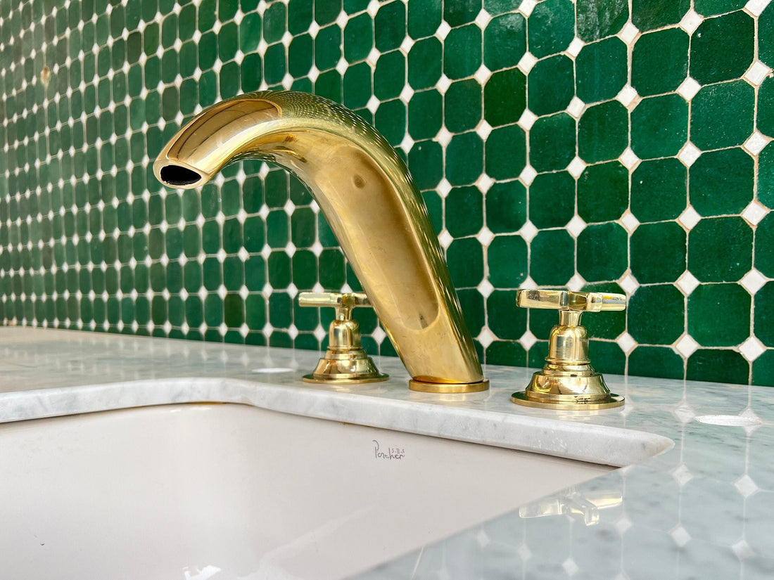 Deck Mounted Sink Faucet, unlacquered Brass Bathroom Faucet - bohoprime