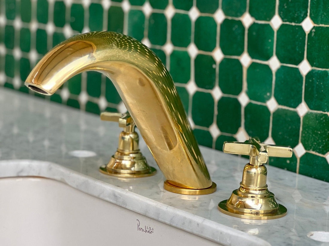 Deck Mounted Sink Faucet, unlacquered Brass Bathroom Faucet - bohoprime