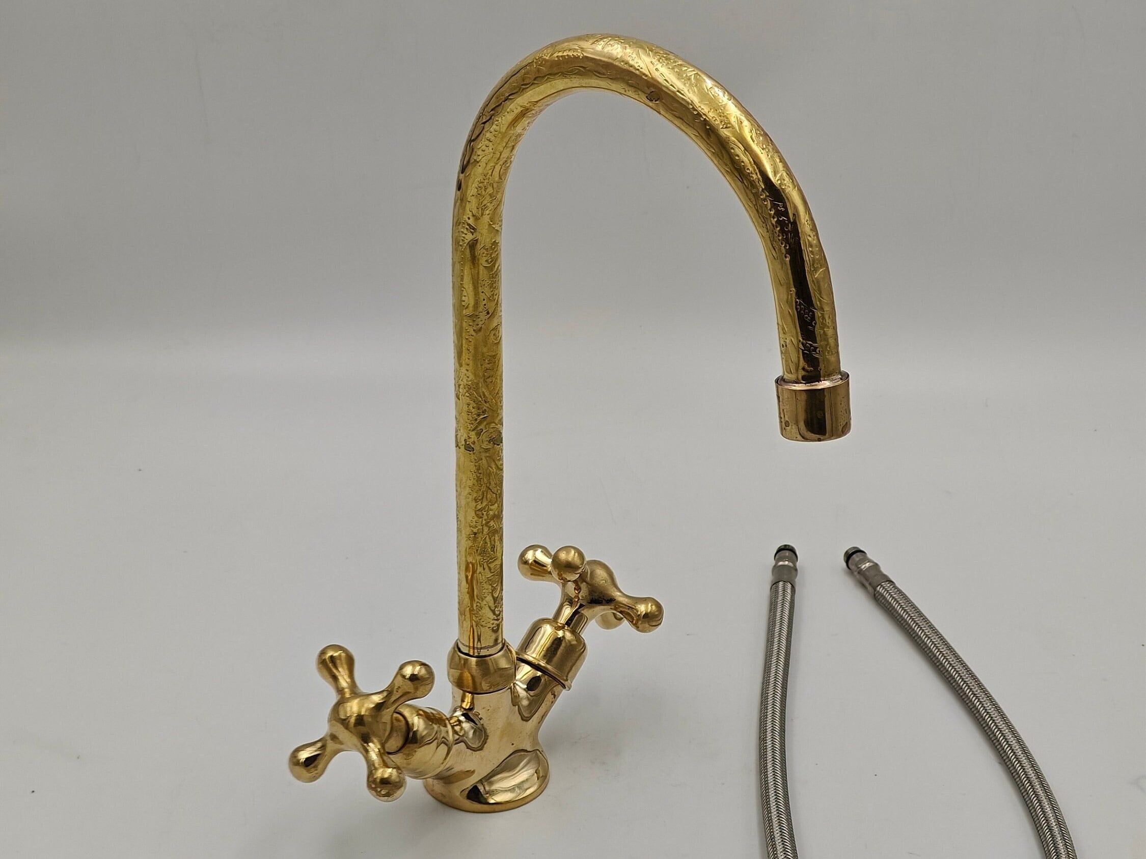 Vintage faucet, Antique brass faucet, Engraved Unlacquered Brass Vanity Sink Faucet - bohoprime