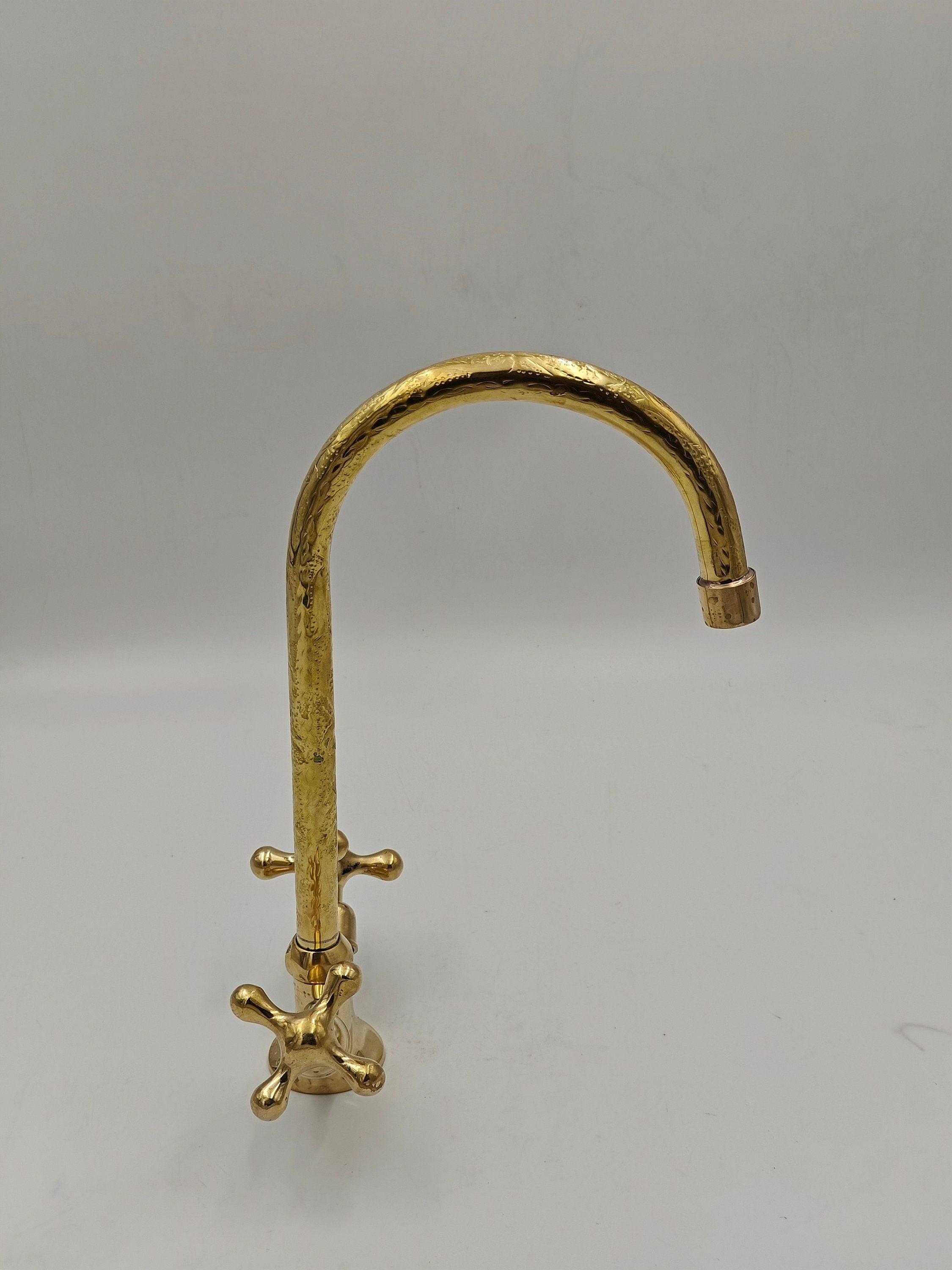 Vintage faucet, Antique brass faucet, Engraved Unlacquered Brass Vanity Sink Faucet - bohoprime