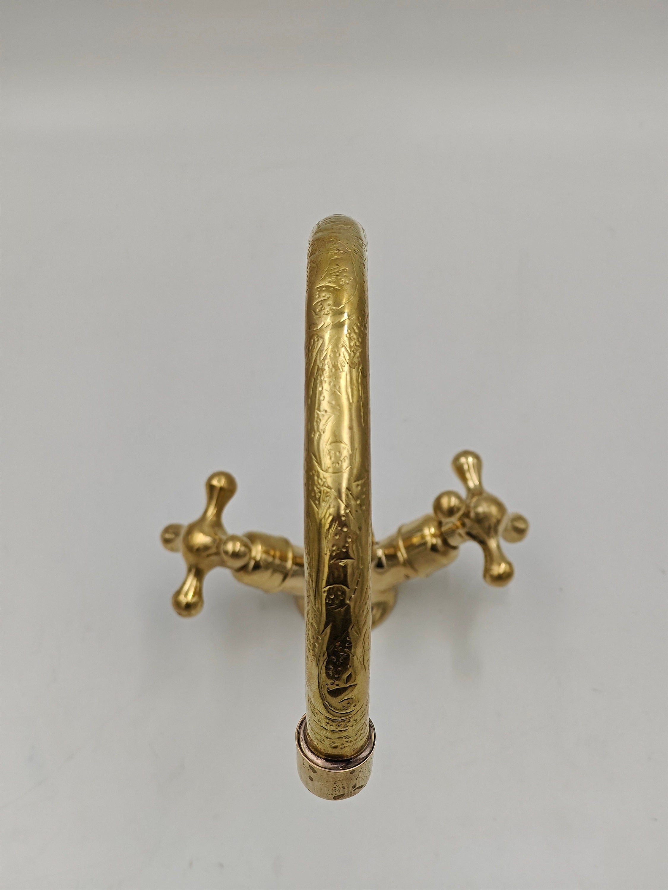 Vintage faucet, Antique brass faucet, Engraved Unlacquered Brass Vanity Sink Faucet - bohoprime
