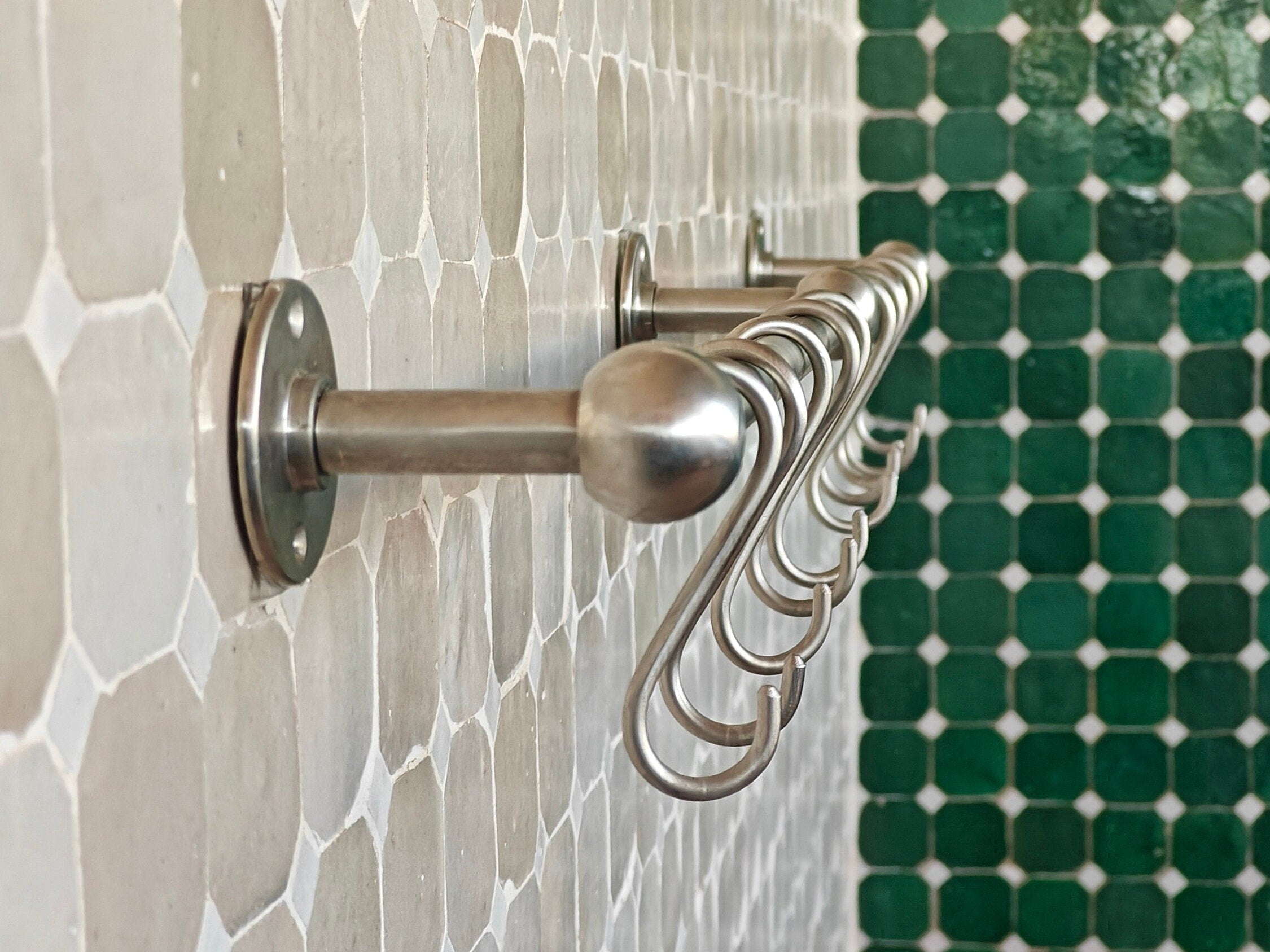 Nickel Brass Pot and Pan shelf Rack Organizer, Wall Mounted Shelf, Brass Handmade Hooks - bohoprime