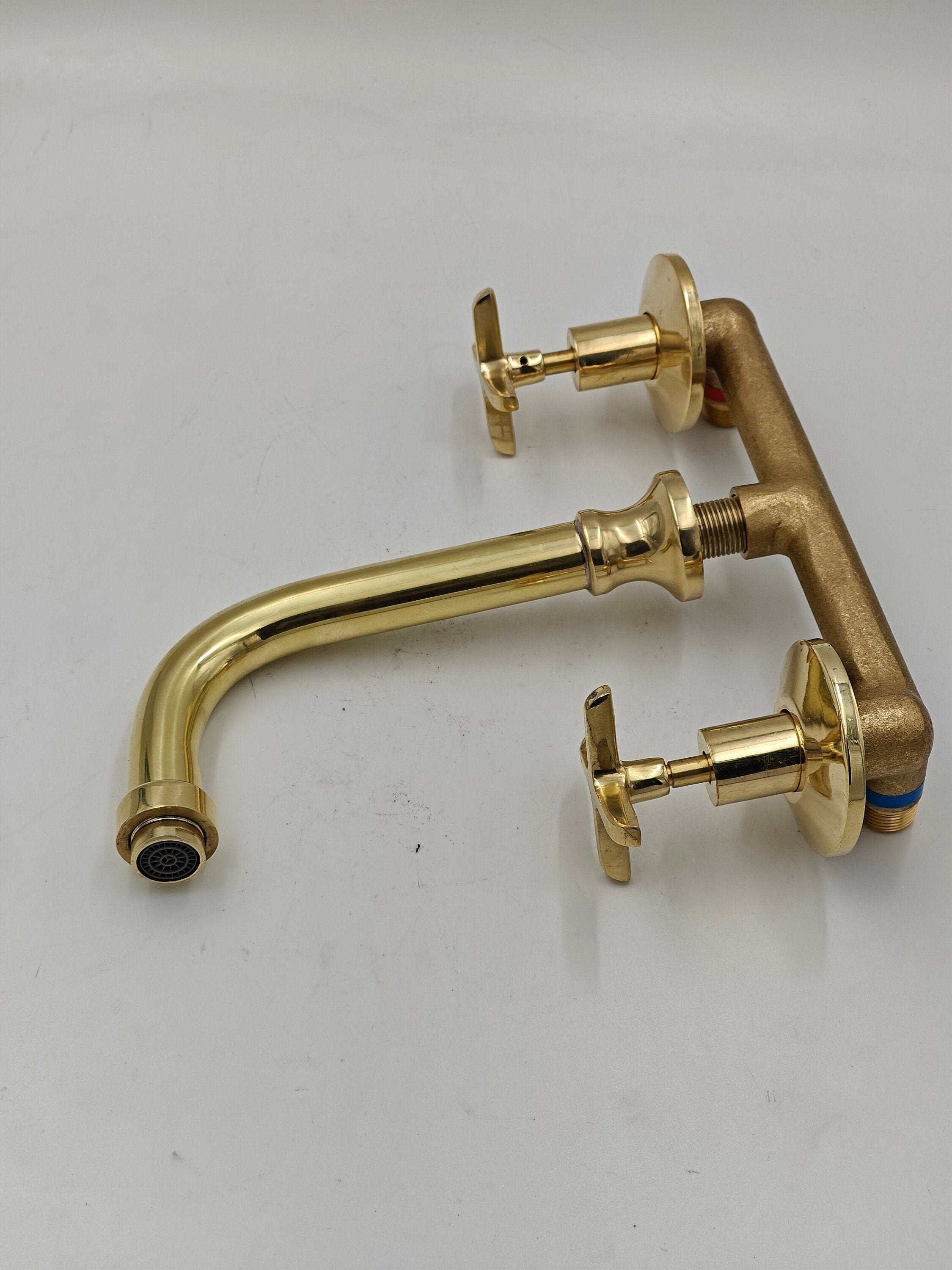 Unlacquered Solid Brass Wall-Mounted Bathroom Sink Faucet – Classic Tub Filler - bohoprime