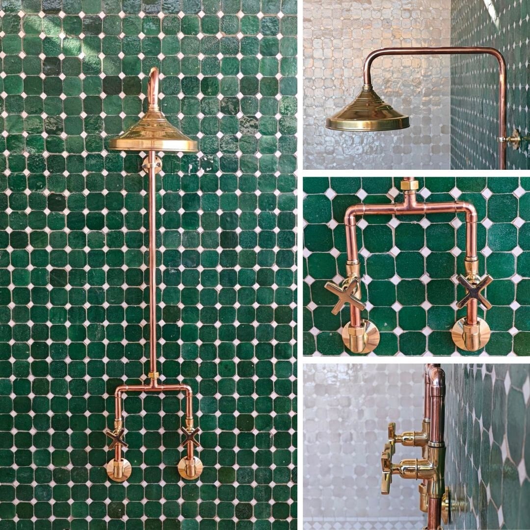 Unlacquered Solid Copper Shower, Antique Copper Shower ,  Outdoor Copper Shower Head, Rainfall Shower head - bohoprime