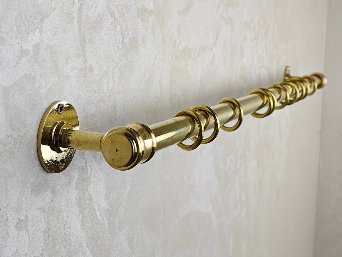 Unlacquered Brass Curtain Rod With Curtain Rings - Brass Curtain Rail - Curtain Hardware - bohoprime