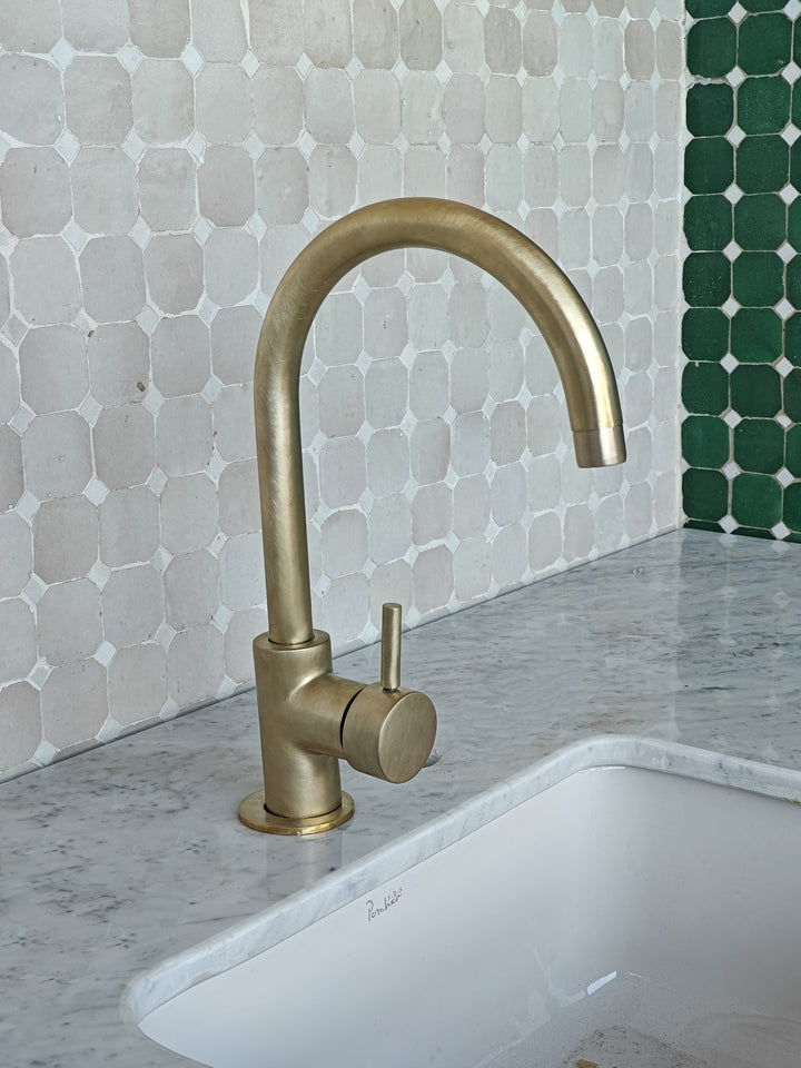 Unlacquered Brass Single-Hole Basin Faucet - Antique Brass Sink Mixer Tap - bohoprime