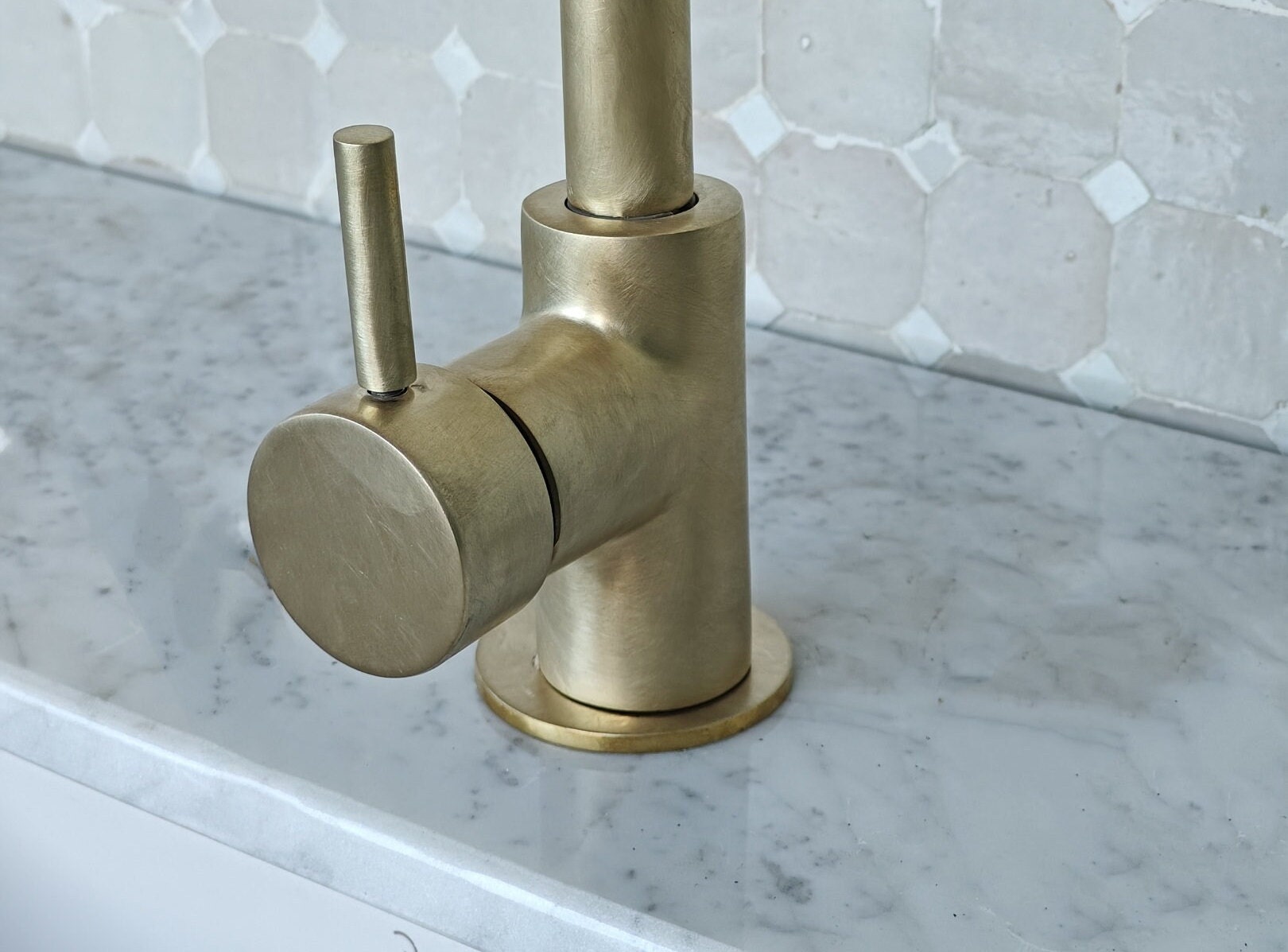 Unlacquered Brass Single-Hole Basin Faucet - Antique Brass Sink Mixer Tap - bohoprime