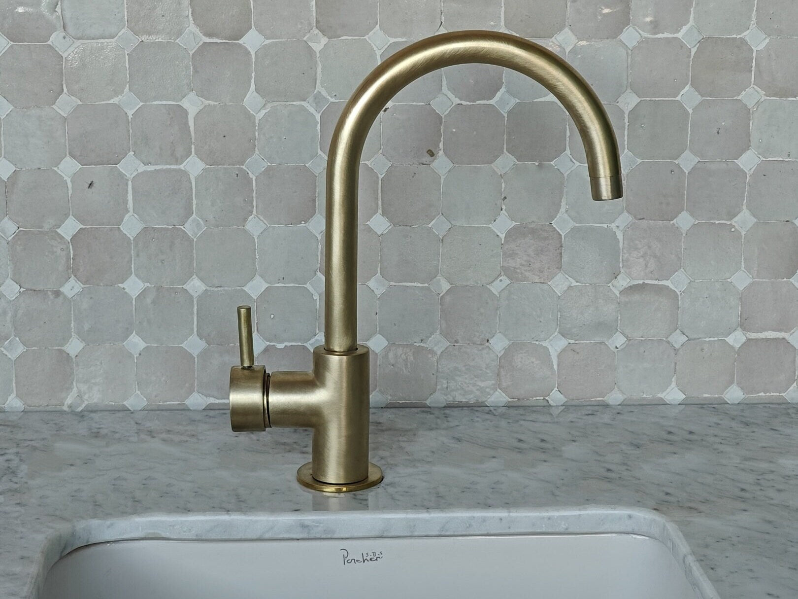 Unlacquered Brass Single-Hole Basin Faucet - Antique Brass Sink Mixer Tap - bohoprime