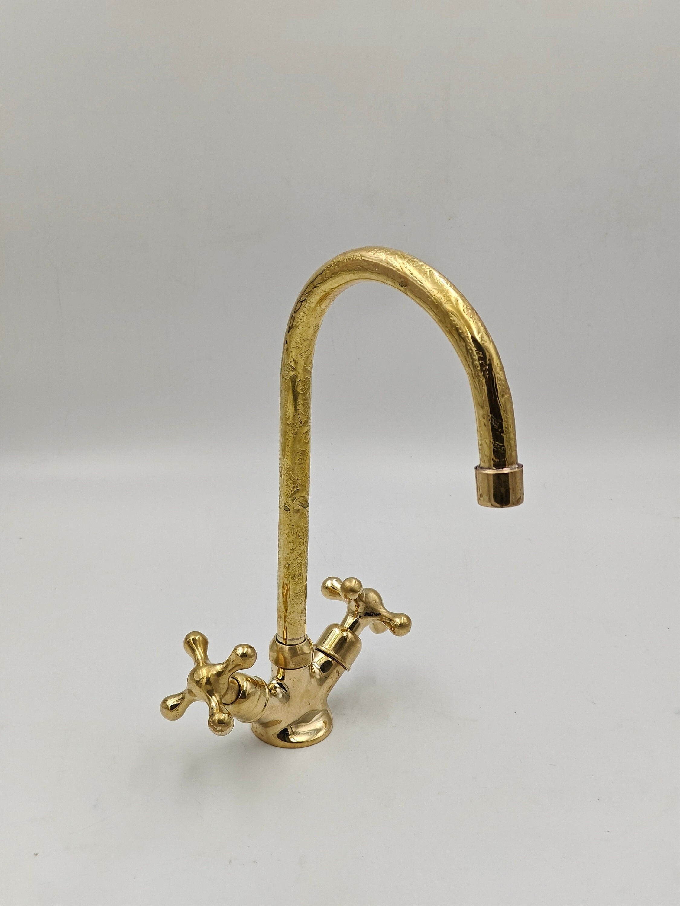 Vintage faucet, Antique brass faucet, Engraved Unlacquered Brass Vanity Sink Faucet - bohoprime