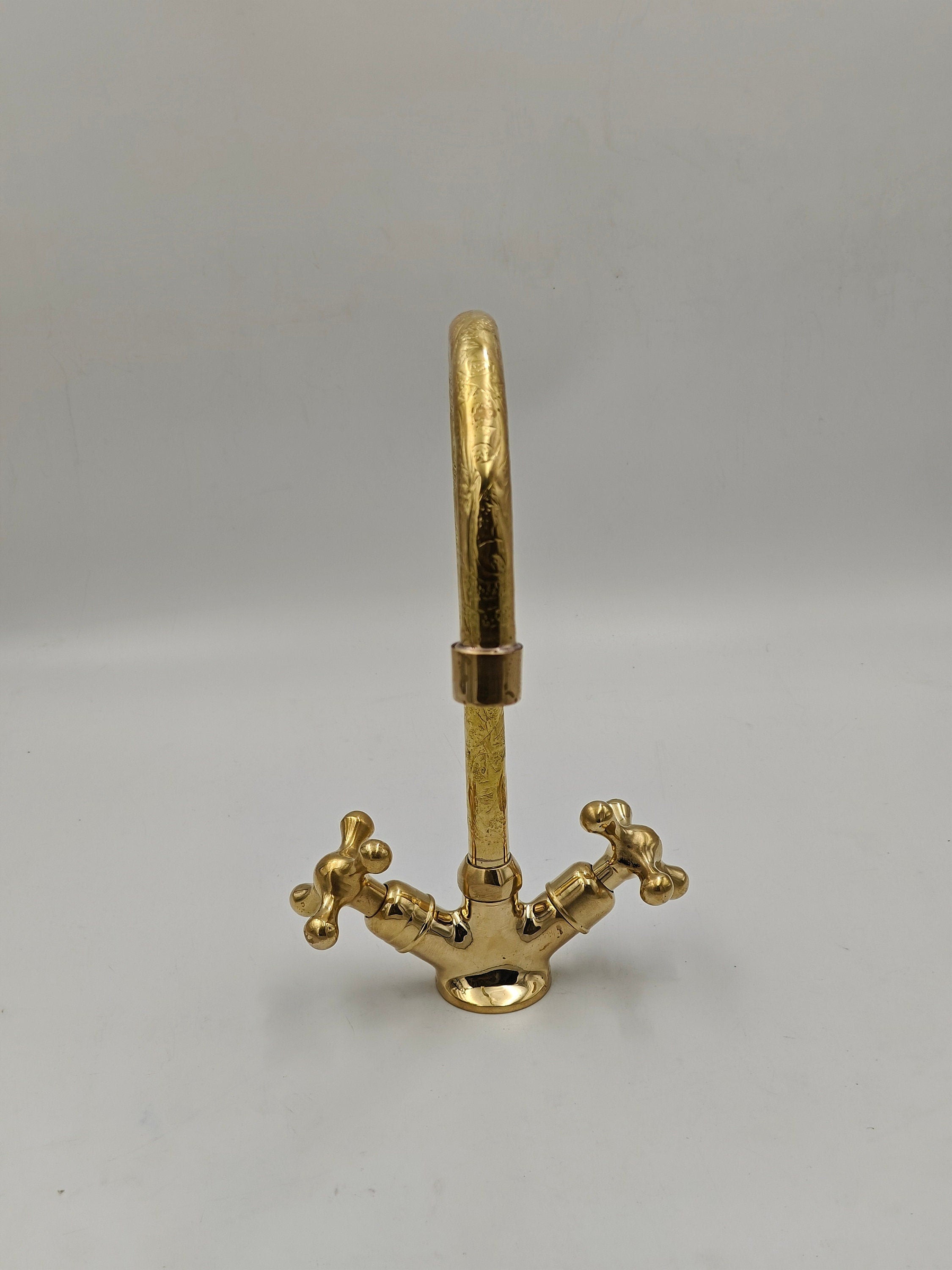 Vintage faucet, Antique brass faucet, Engraved Unlacquered Brass Vanity Sink Faucet - bohoprime