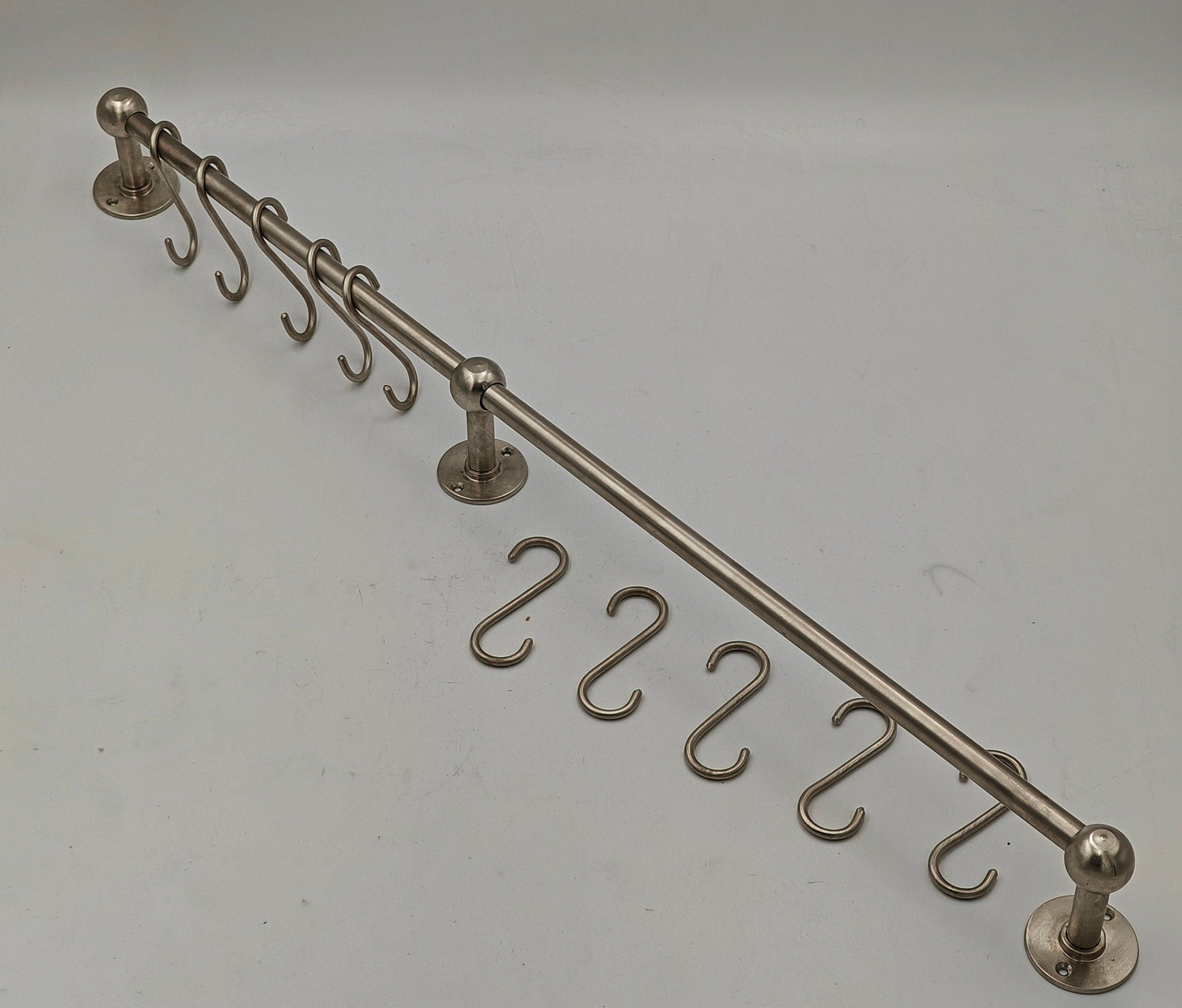 Nickel Brass Pot and Pan shelf Rack Organizer, Wall Mounted Shelf, Brass Handmade Hooks - bohoprime