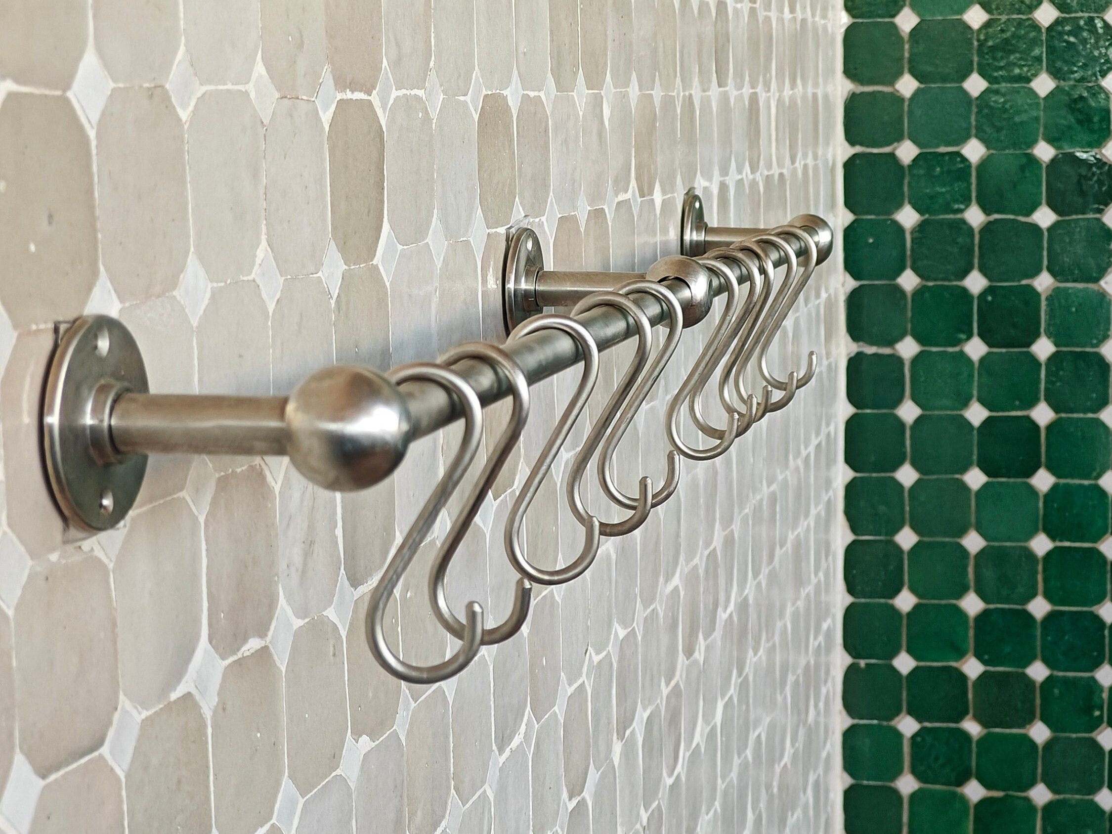 Nickel Brass Pot and Pan shelf Rack Organizer, Wall Mounted Shelf, Brass Handmade Hooks - bohoprime