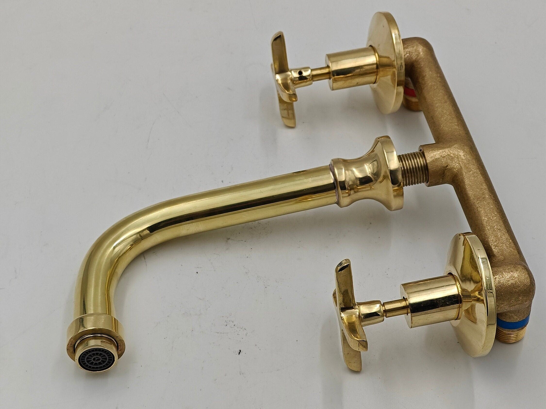 Unlacquered Solid Brass Wall-Mounted Bathroom Sink Faucet – Classic Tub Filler - bohoprime