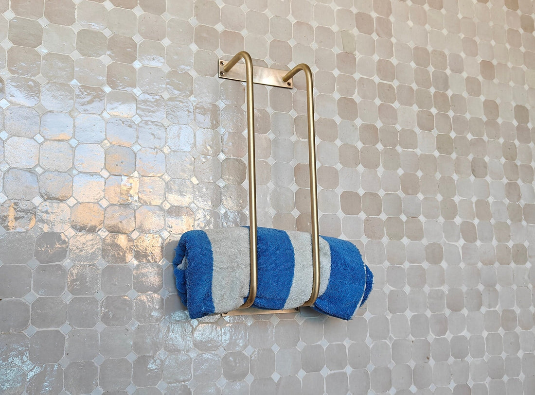 Unlacquered Brass Towel Rack - Elegant Bathroom Organizer and Antique Brass Storage - bohoprime