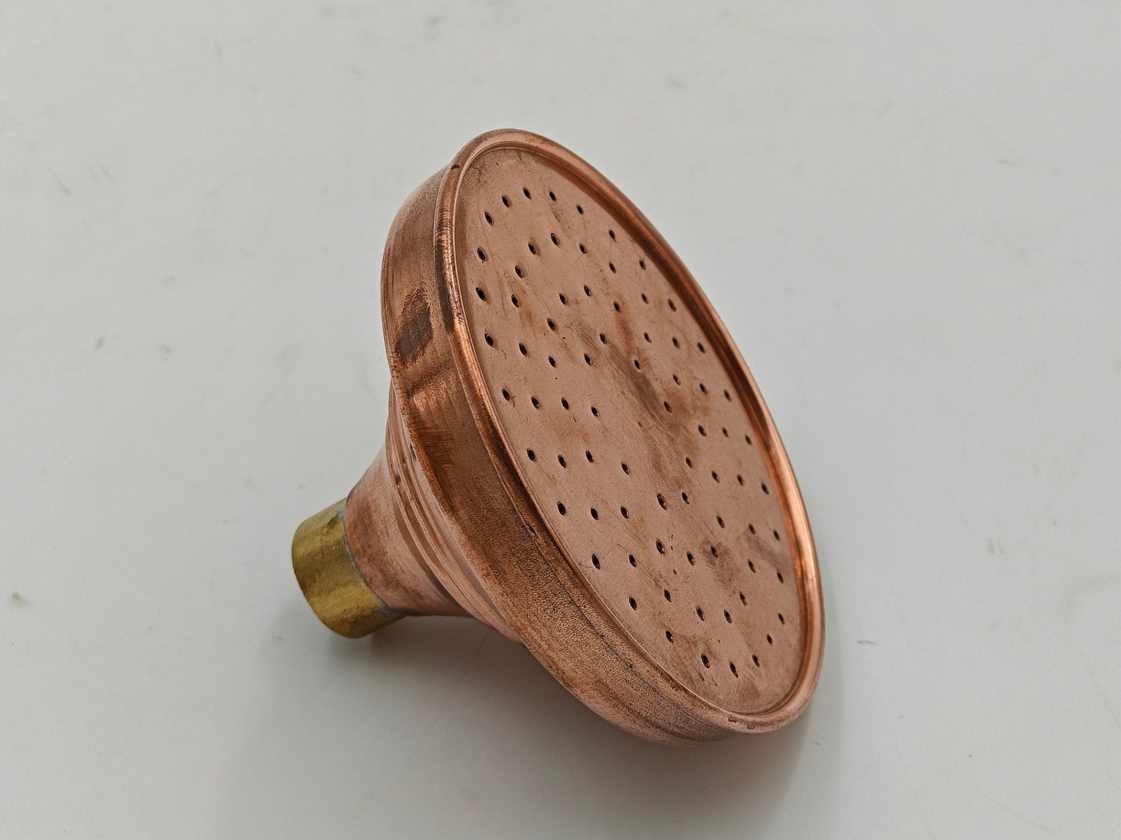 Unlacquered Solid Copper Rain Shower Head, Round Handcrafted Vintage Showerhead, Outdoor Copper Showerhead - bohoprime