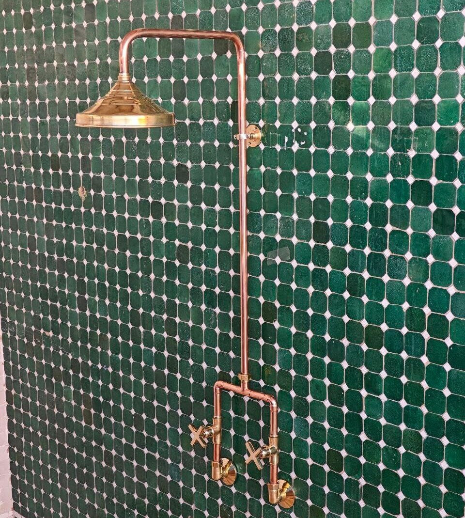 Unlacquered Solid Copper Shower, Antique Copper Shower ,  Outdoor Copper Shower Head, Rainfall Shower head - bohoprime