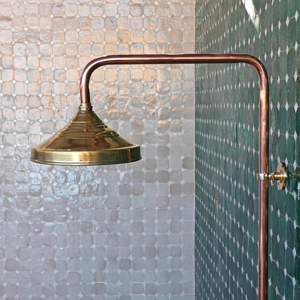 Unlacquered Solid Copper Shower, Antique Copper Shower ,  Outdoor Copper Shower Head, Rainfall Shower head - bohoprime