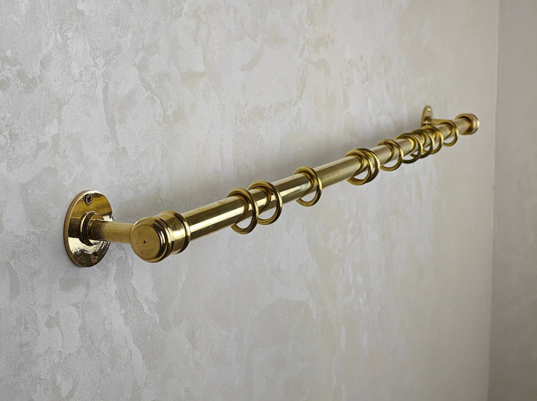 Unlacquered Brass Curtain Rod With Curtain Rings - Brass Curtain Rail - Curtain Hardware - bohoprime