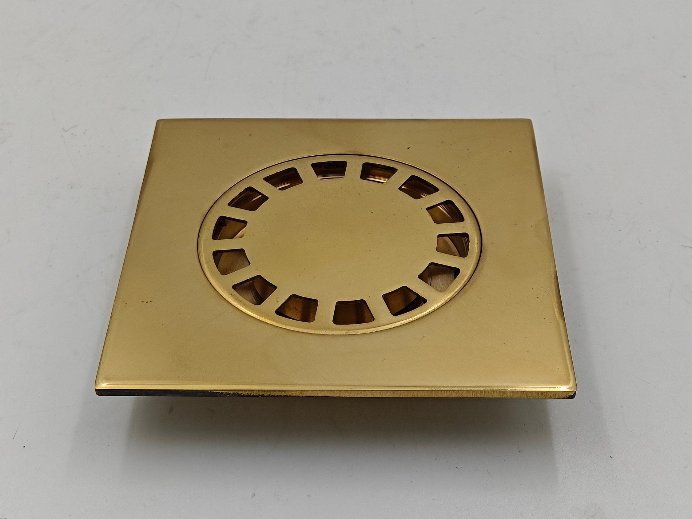 Square Floor Drain in Unlacquered Brass, Shower Floor Drain with Removable Cover - bohoprime