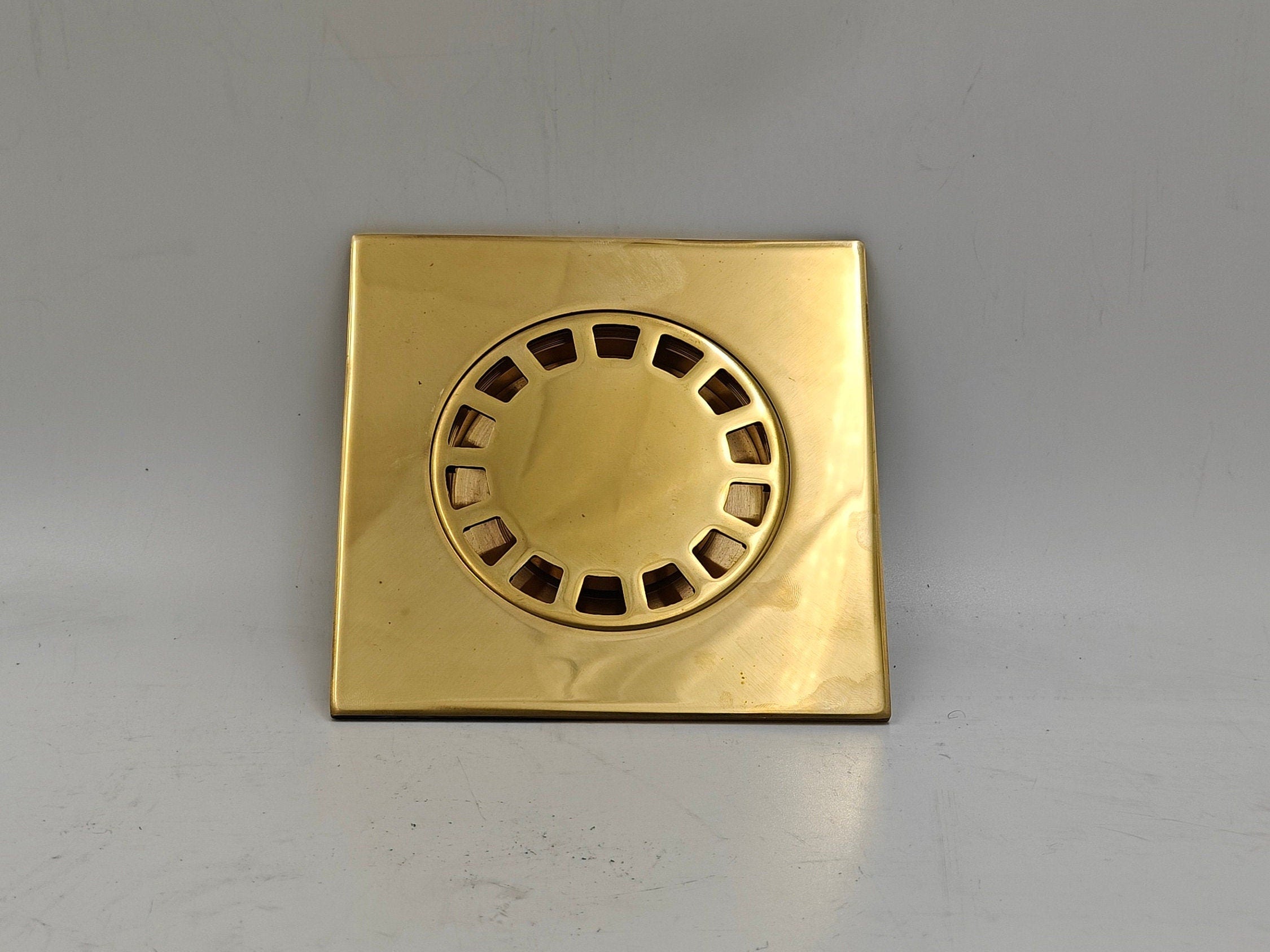 Square Floor Drain in Unlacquered Brass, Shower Floor Drain with Removable Cover - bohoprime
