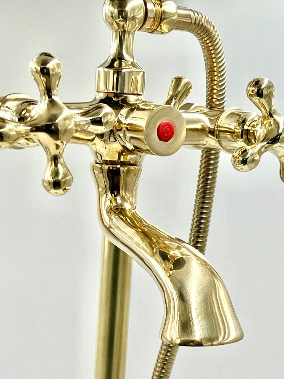 Unlacquered Brass Freestanding Antique Style Tub Filler Faucet, Solid Brass Bathtub - bohoprime