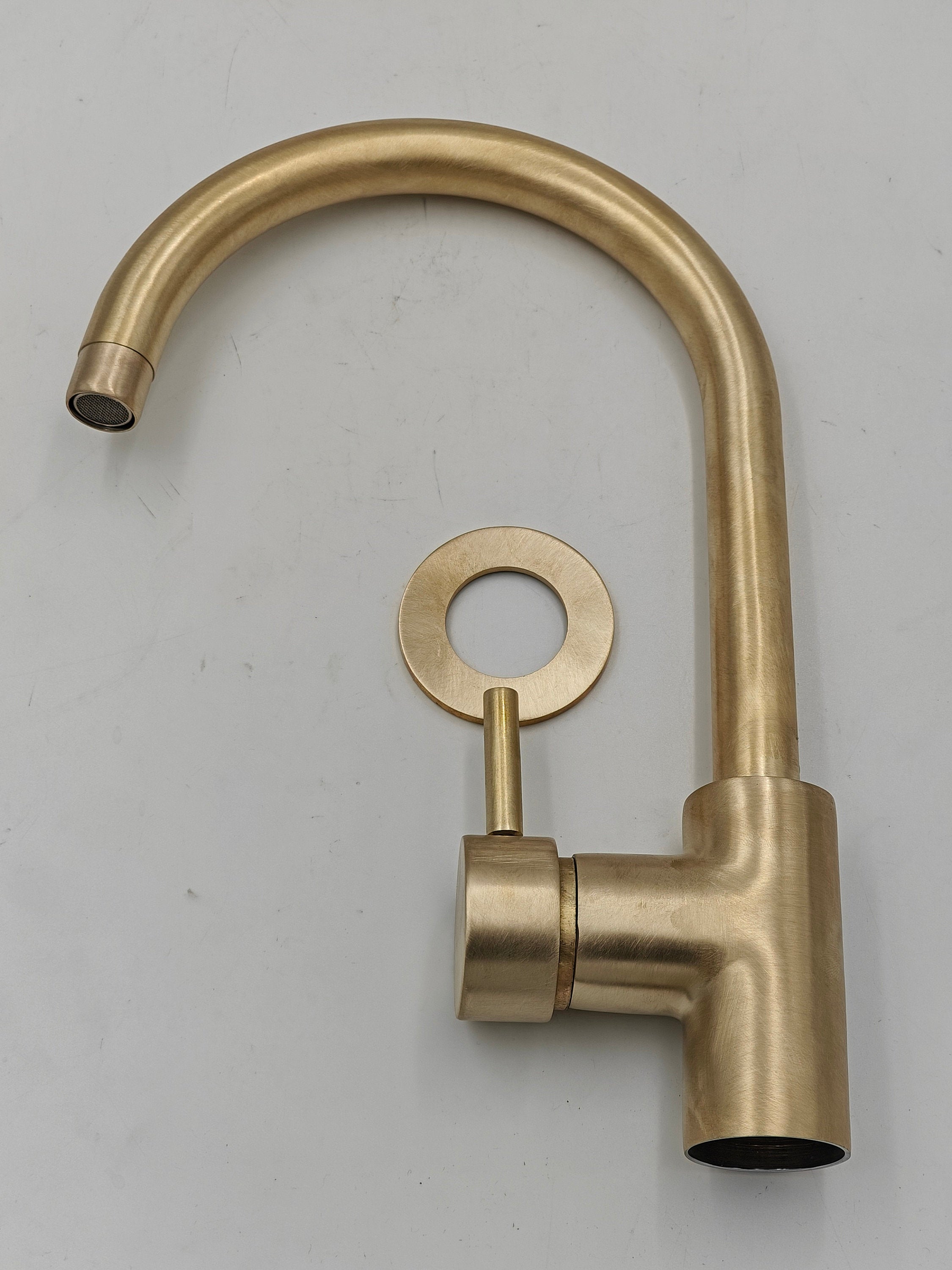 Unlacquered Brass Single-Hole Basin Faucet - Antique Brass Sink Mixer Tap - bohoprime
