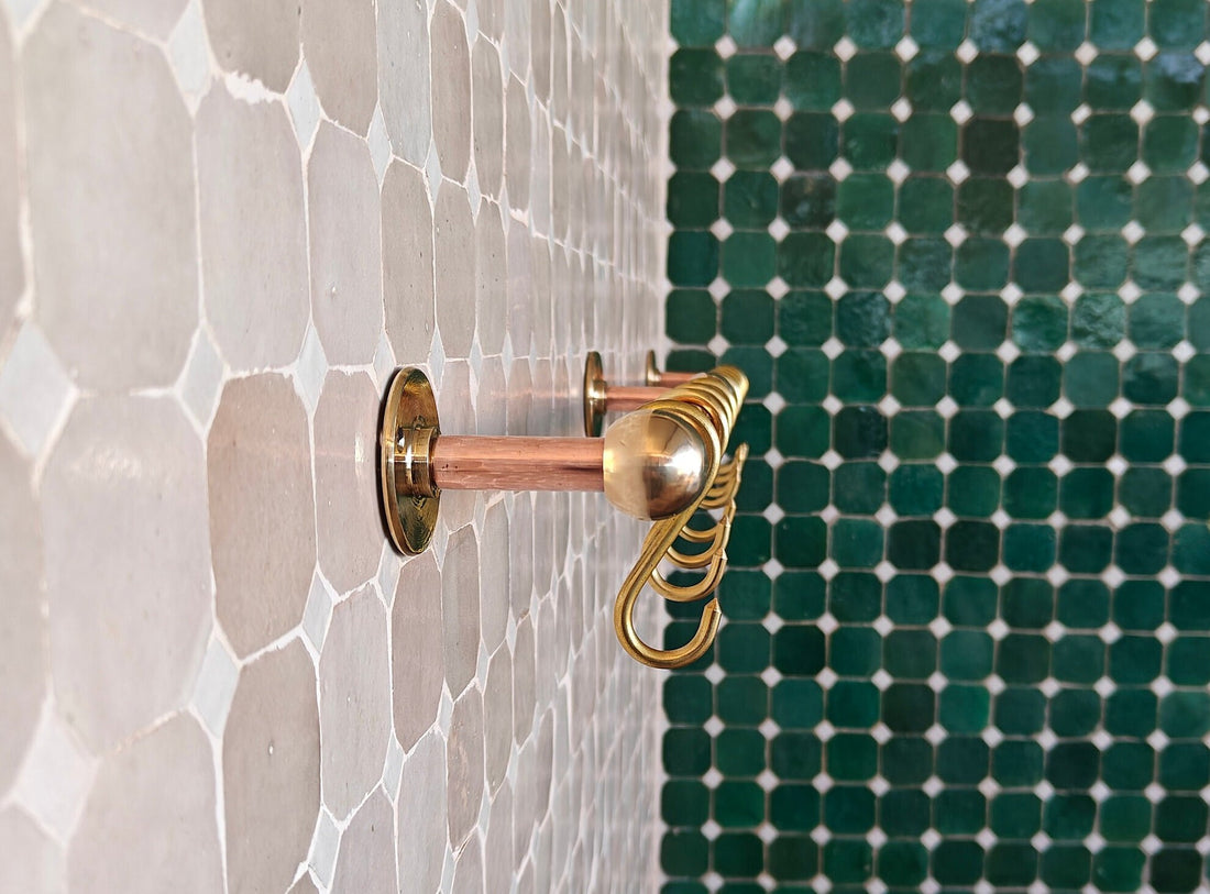 Unlacquered Copper Pot Rail with Brass Hooks - Customizable Size and Lifetime Durability - bohoprime