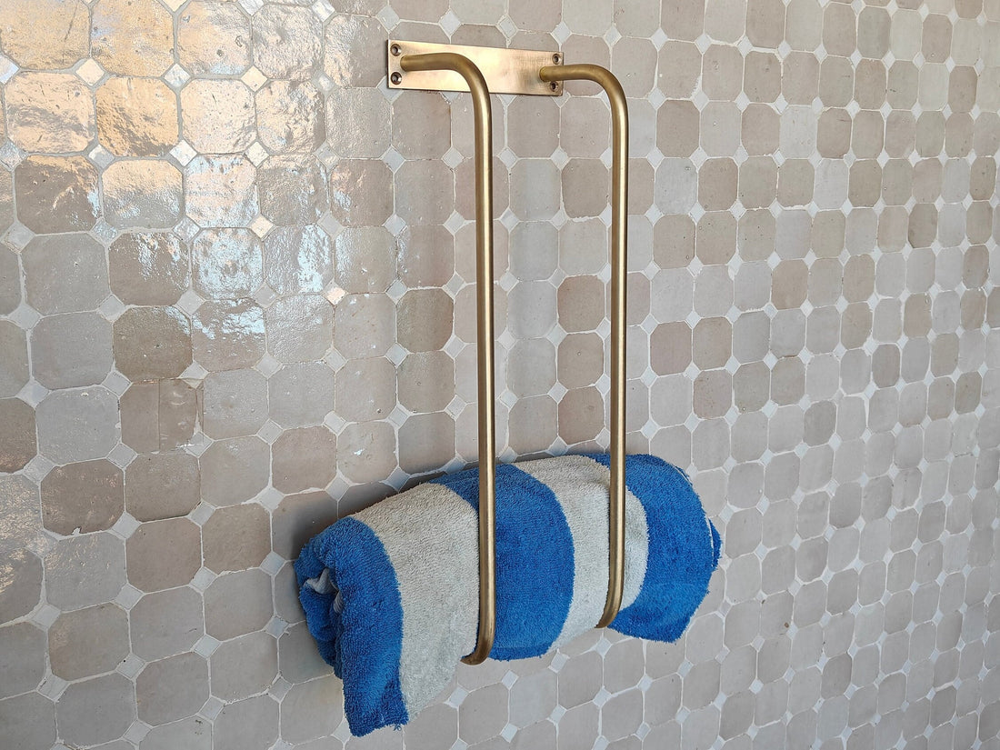 Unlacquered Brass Towel Rack - Elegant Bathroom Organizer and Antique Brass Storage - bohoprime