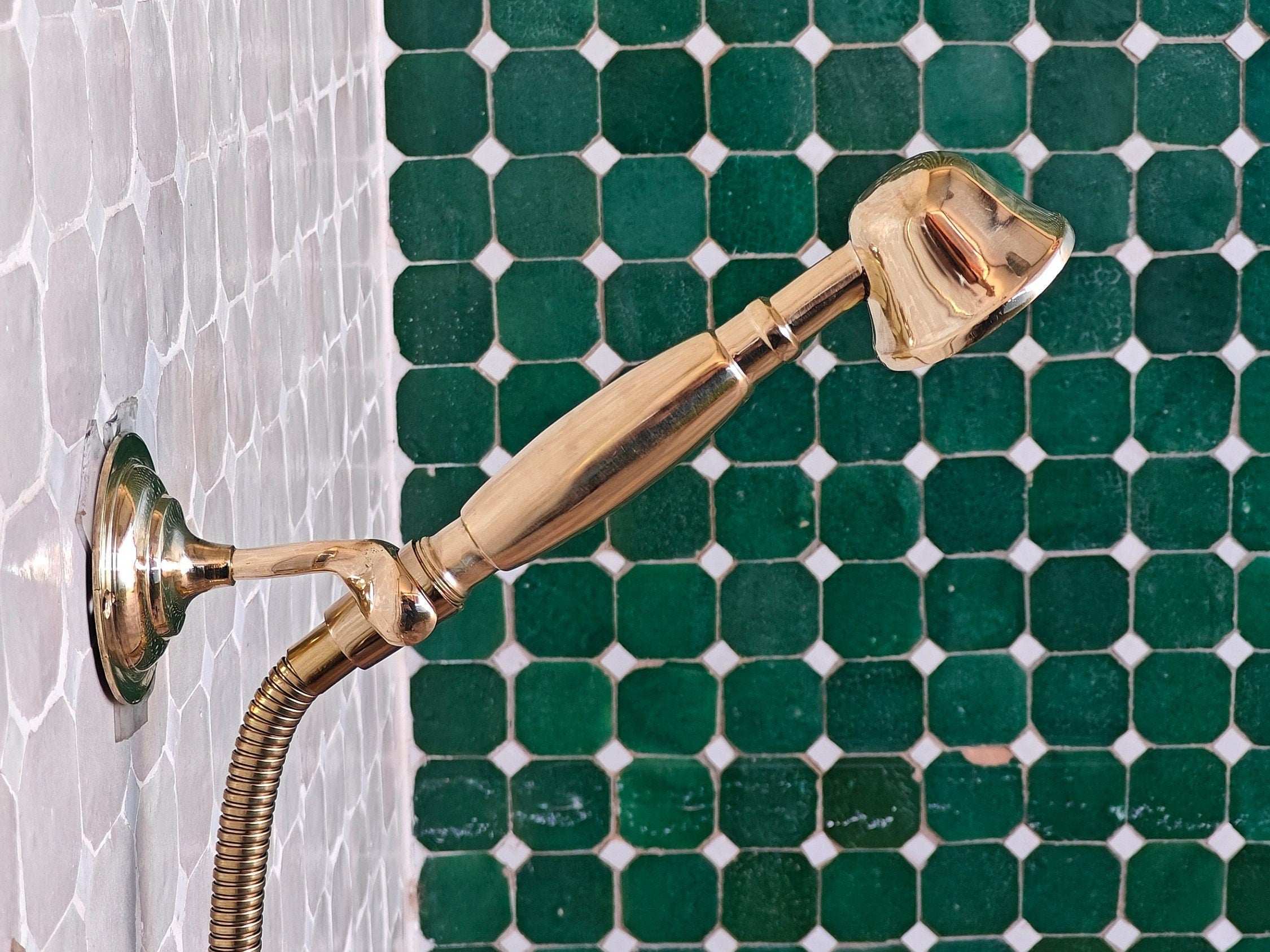 Solid Brass Shower System, Round Shower Head, Unlacquered Brass Shower Faucet - bohoprime