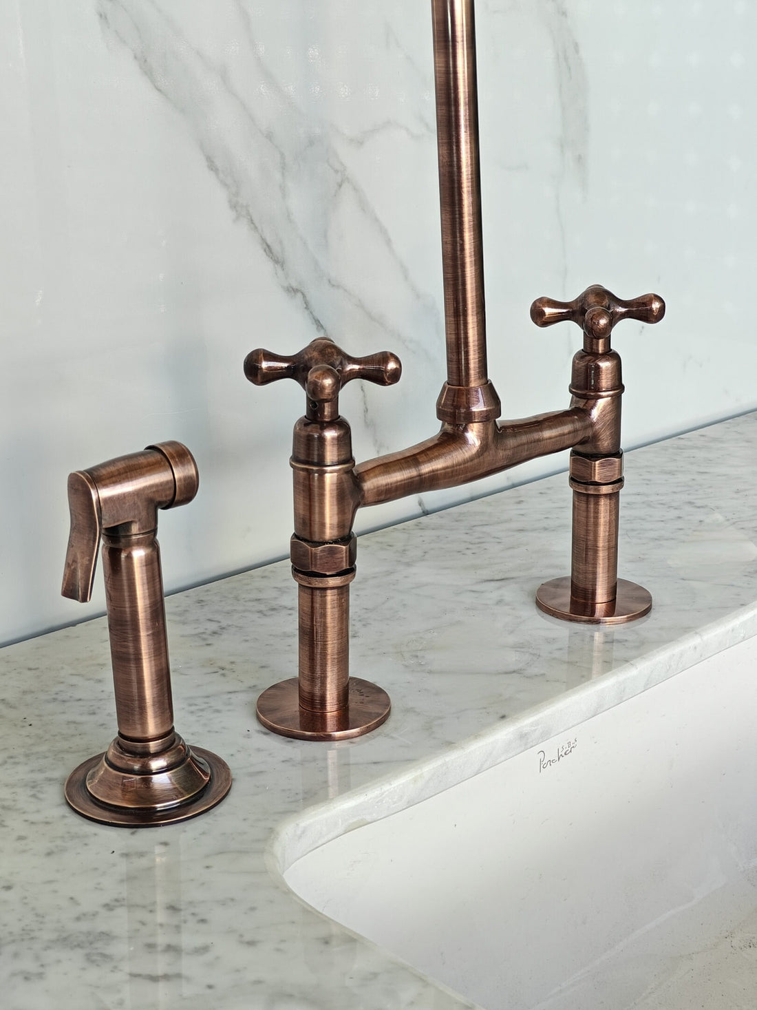 Unlacquered Brass Copper Bridge Faucet, Copper Kitchen Faucets, Vintage Brass Taps - bohoprime