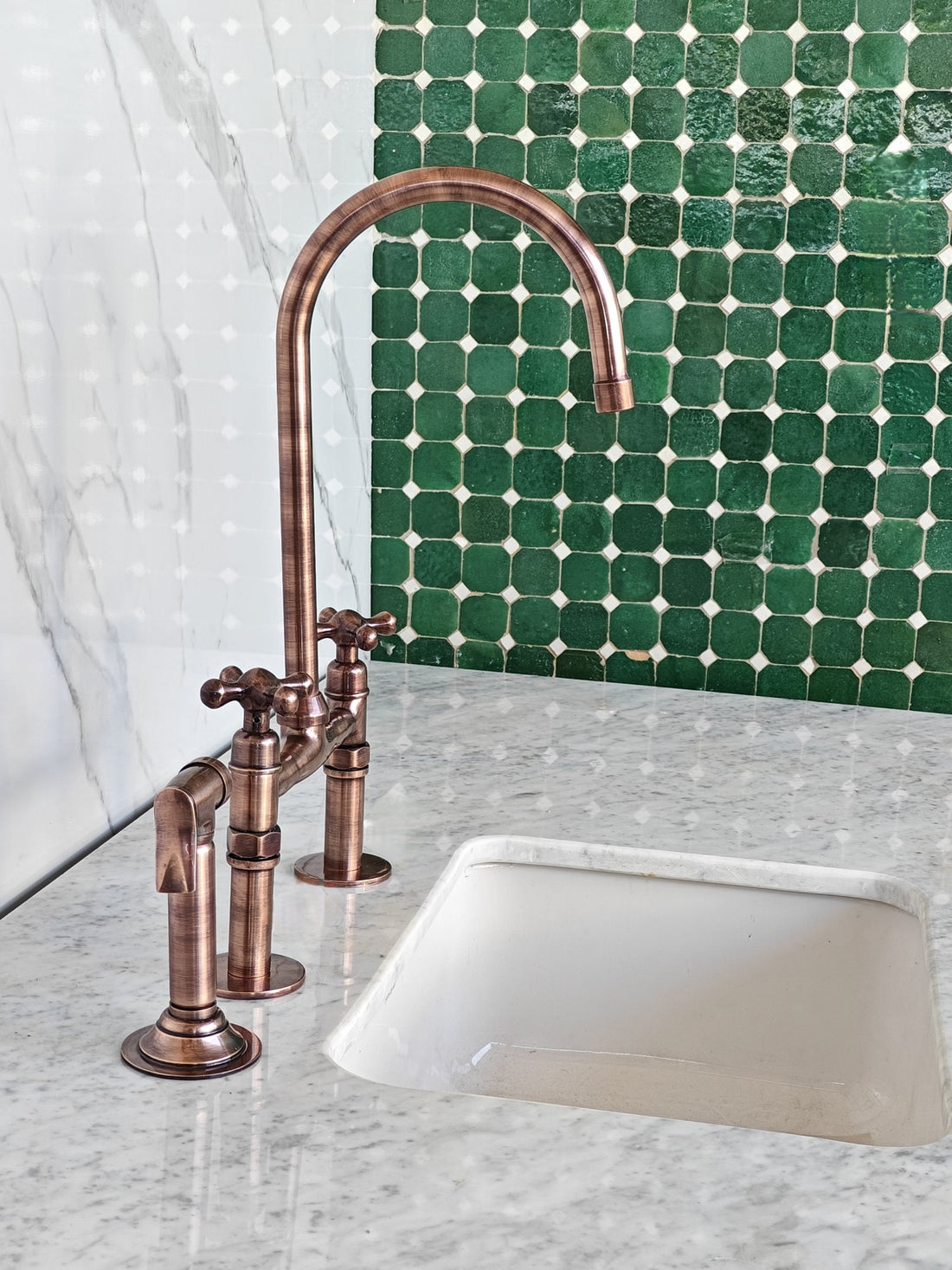 Unlacquered Brass Copper Bridge Faucet, Copper Kitchen Faucets, Vintage Brass Taps - bohoprime