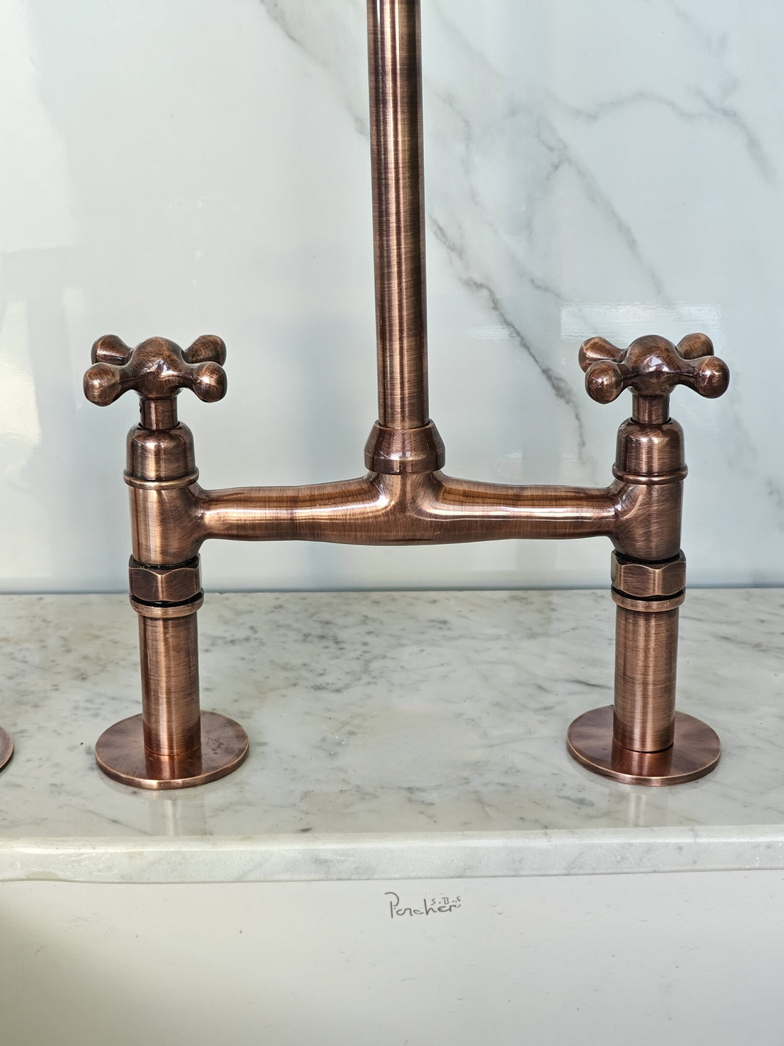 Unlacquered Brass Copper Bridge Faucet, Copper Kitchen Faucets, Vintage Brass Taps - bohoprime