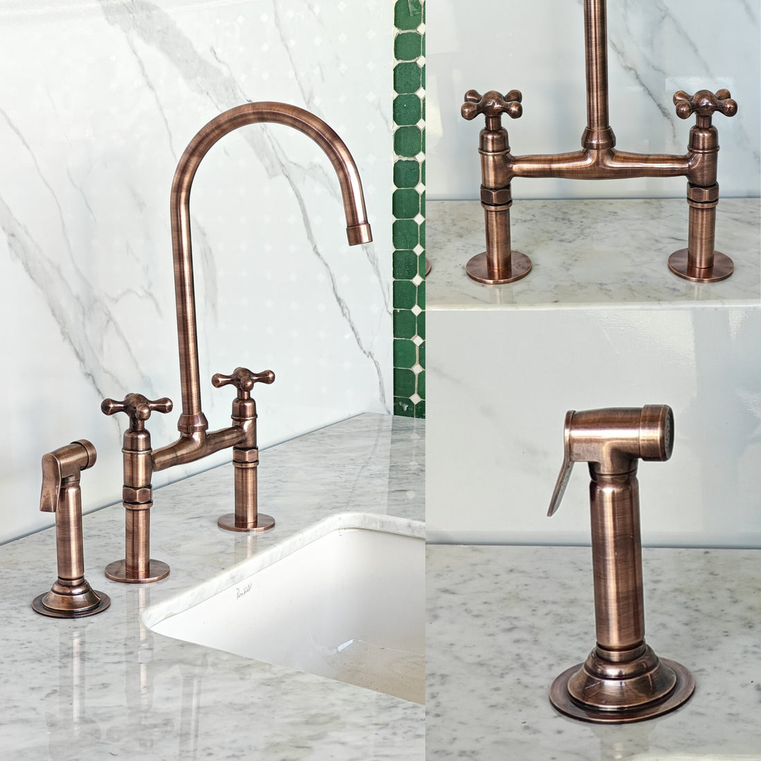 Unlacquered Brass Copper Bridge Faucet, Copper Kitchen Faucets, Vintage Brass Taps - bohoprime